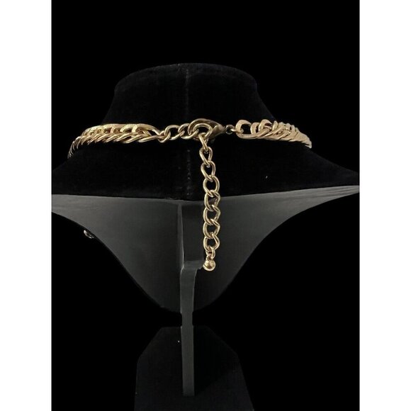 Gold Tone Statement Bib Pendant Necklace Brown Rhinestones Adjustable Chain Link - Picture 5 of 7